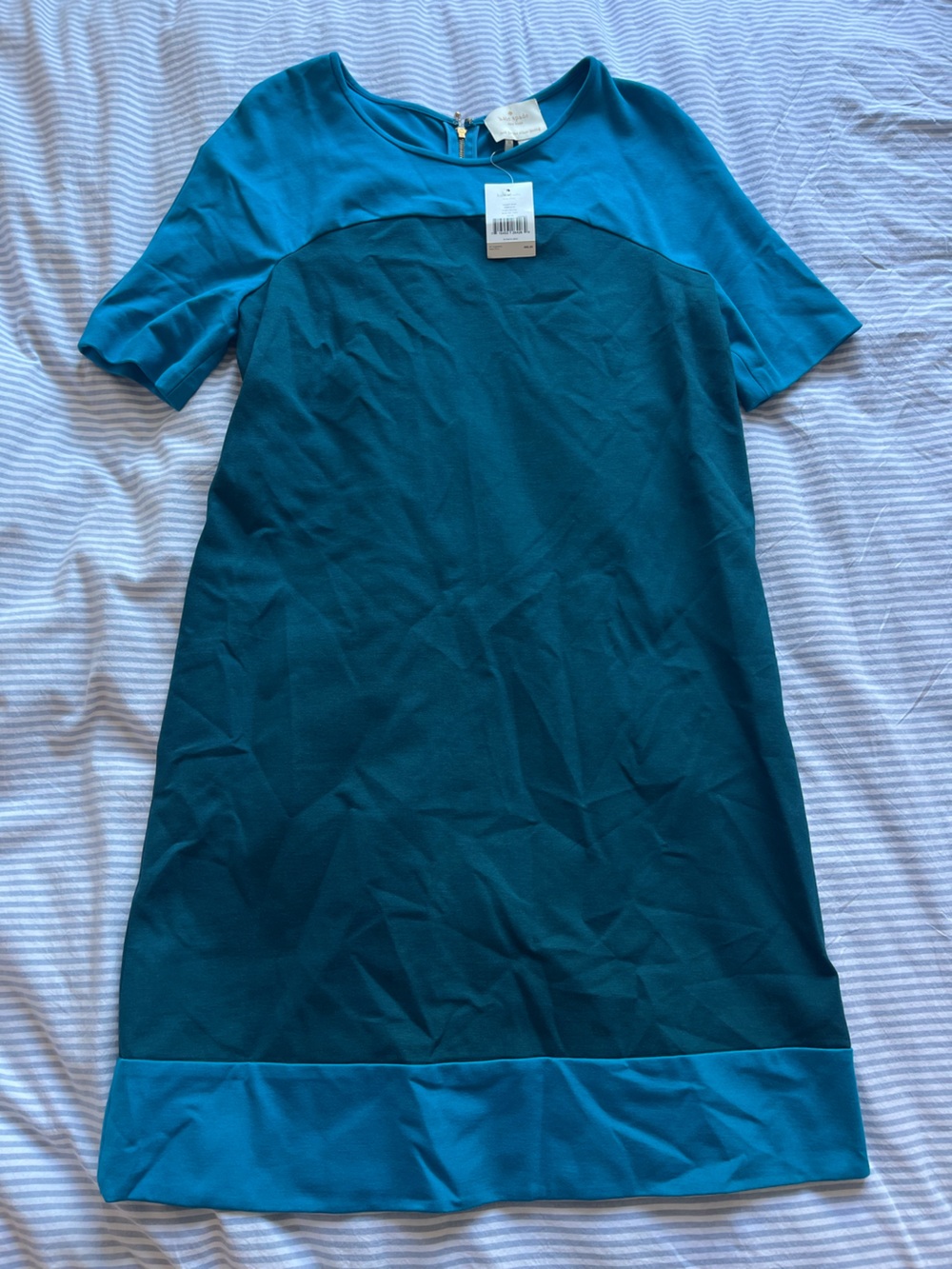 NWT kate spade turquoise zip-front knit top with gold hardware